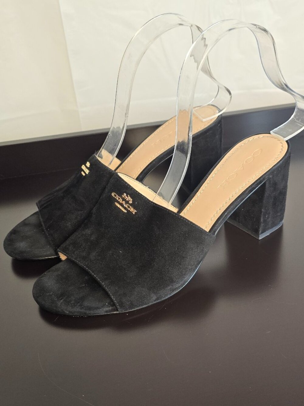 Coach Rosa 70 Black Suede Block Heel Mule Sandals Size 9 - Picture 2 of 6